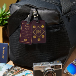 vintage simple classic monogram personalise  luggage tag