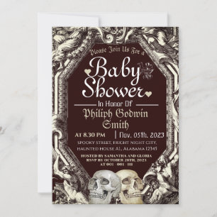 Vintage Simple Gothic Skull Halloween Baby Shower Invitation