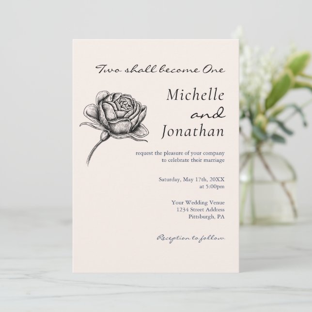 Vintage Simple Rose Floral Christian Wedding Invitation (Standing Front)