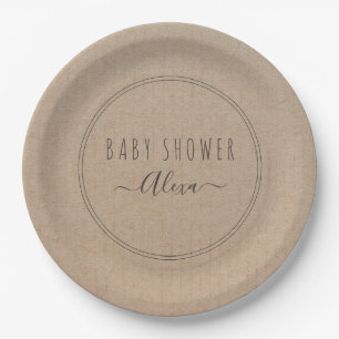 Vintage Simple Rustic Kraft Paper Baby Shower Paper Plate