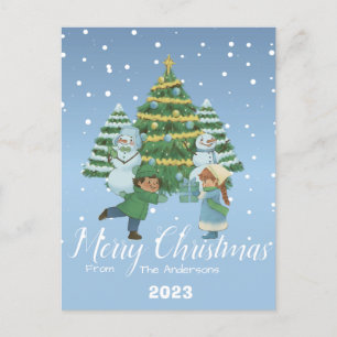 Vintage Simple Snow Christmas holidays Script  Holiday Postcard
