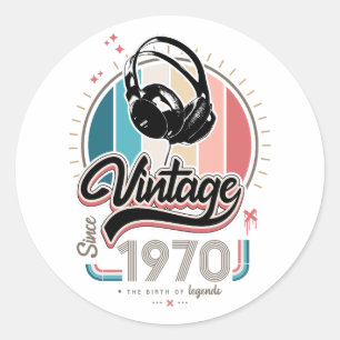 Vintage since 1970 headphones classic round sticker