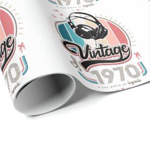 Vintage since 1970 headphones wrapping paper