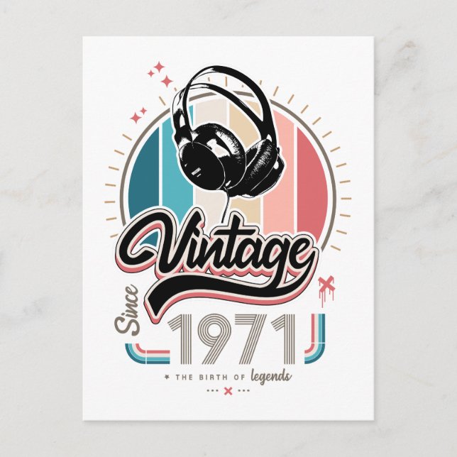 Vintage since 1971 headphones postcard (Front)