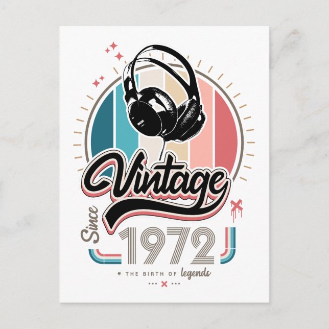 Vintage since 1972 headphones postcard (Front)