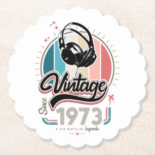 Vintage since 1973 headphones paper coaster