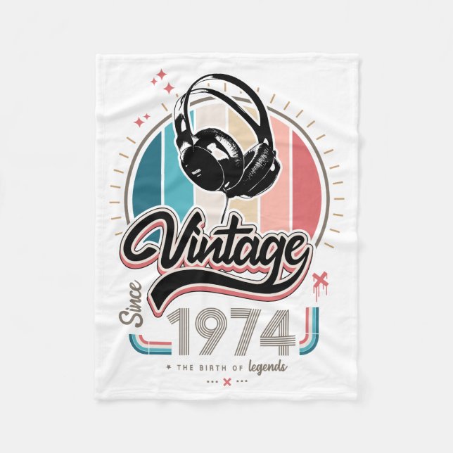 Vintage since 1974 headphones fleece blanket (Front)