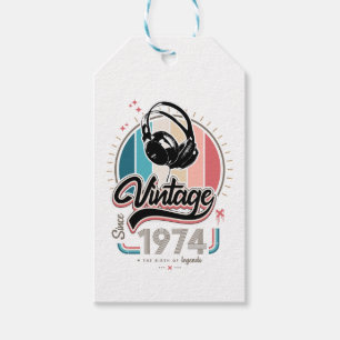 Vintage since 1974 headphones gift tags