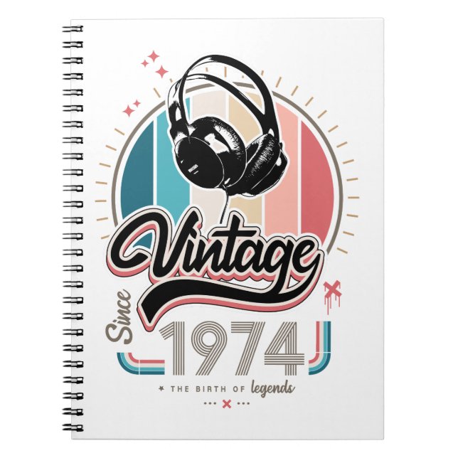Vintage since 1974 headphones notebook (Front)