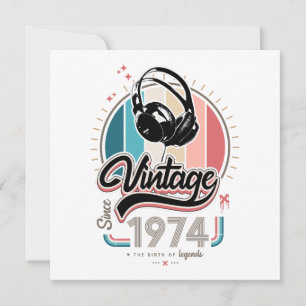 Vintage since 1974 headphones thank you card