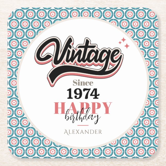 Vintage since - 1974 square paper coaster (Front)