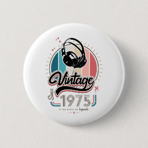 Vintage since 1975 headphones 6 cm round badge