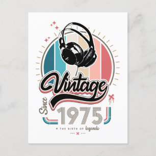 Vintage since 1975 headphones holiday postcard