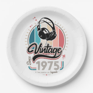 Vintage since 1975 headphones paper plate