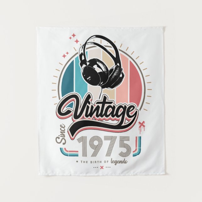 Vintage since 1975 headphones tapestry (Front)