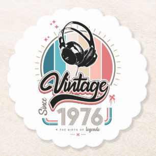 Vintage since 1976 headphones paper coaster