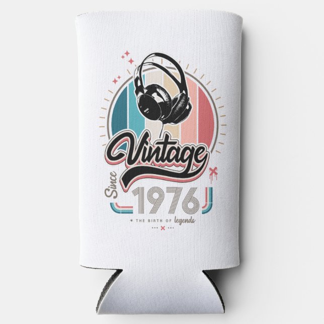 Vintage since 1976 headphones seltzer can cooler (Front)