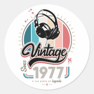 Vintage since 1977 headphones classic round sticker