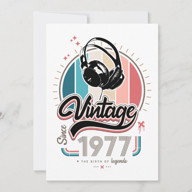 Vintage since 1977 headphones holiday card (Front)