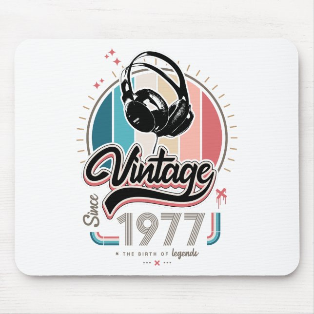 Vintage since 1977 headphones mouse pad (Front)