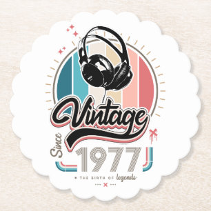Vintage since 1977 headphones paper coaster