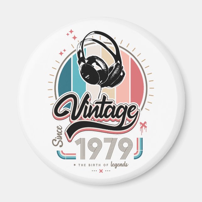 Vintage since 1979 headphones magnet (Front)