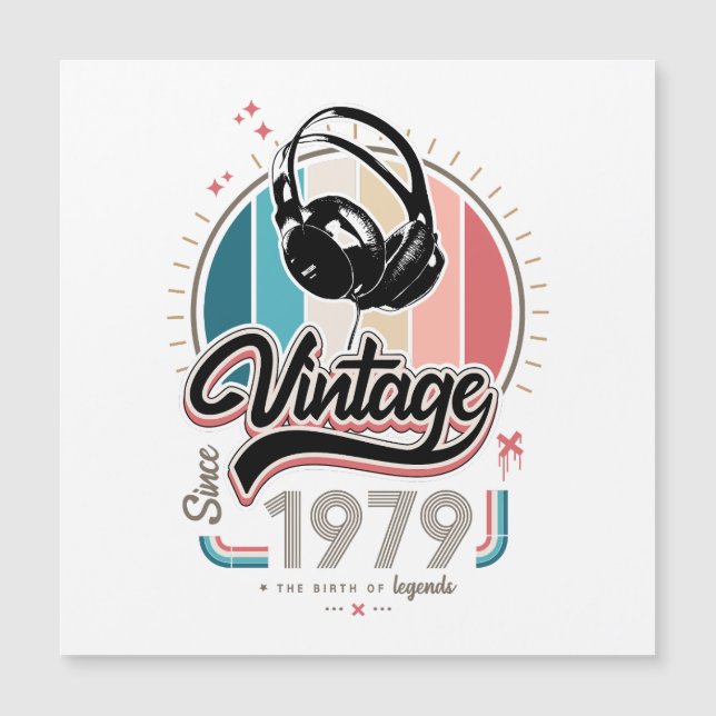 Vintage since 1979 headphones magnetic invitation (Front)