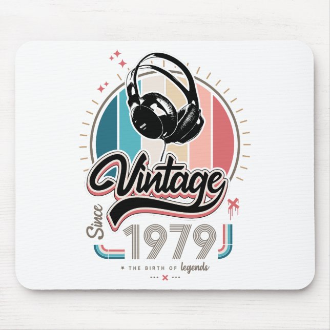 Vintage since 1979 headphones mouse pad (Front)