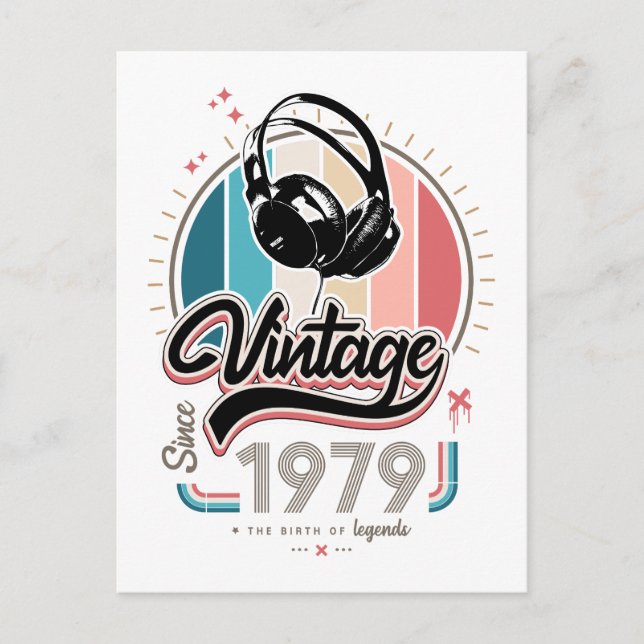 Vintage since 1979 headphones postcard (Front)