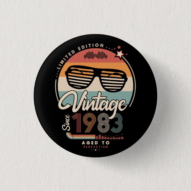 Vintage since 1983 3 cm round badge (Front)