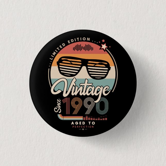 Vintage since 1990 3 cm round badge (Front)