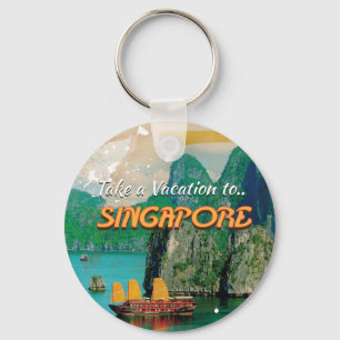 Vintage Singapore Vacation Poster. Key Ring