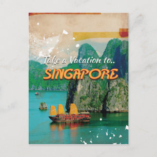 Vintage Singapore Vacation Poster. Postcard
