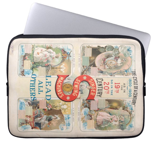Vintage Singer Sewing Machine Ad Laptop Sleeve (Front)