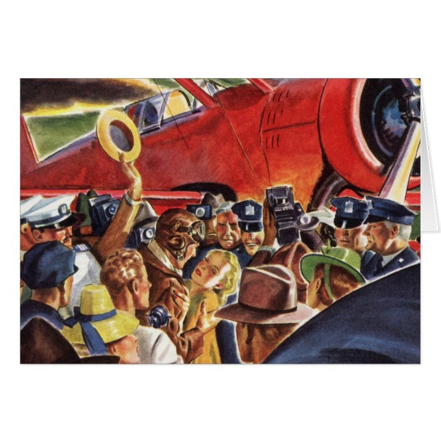 Vintage Single Prop Aeroplane Pilot with Paparazzi (Front Horizontal)