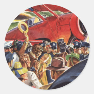 Vintage Single Prop Aeroplane Pilot with Paparazzi Classic Round Sticker