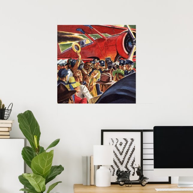 Vintage Single Prop Airplane Pilot with Paparazzi Poster (Home Office)