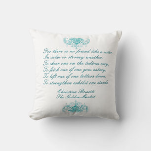Vintage Sisters Poem by Christina Rosetti blue ink Cushion