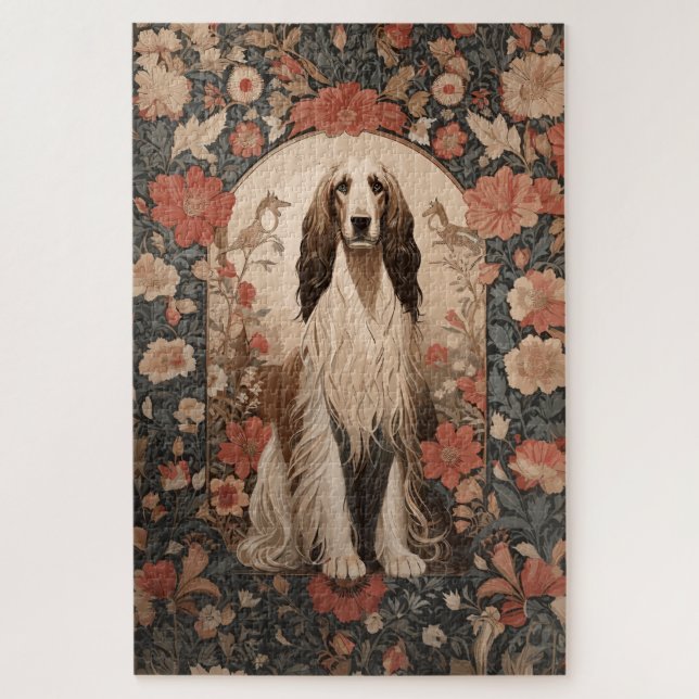 Vintage Sitting Afghan Hound Floral Jigsaw Puzzle (Vertical)