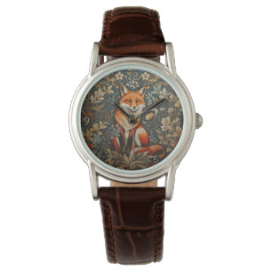 Vintage Sitting Fox William Morris Inspired Floral Watch