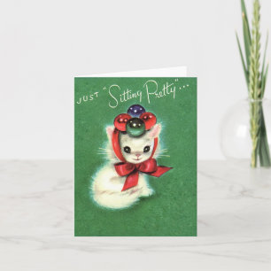 Vintage "Sitting Pretty" Christmas Kitten Card