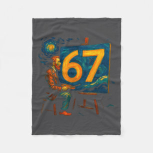 Vintage Six Seven 6 7 Meme Gen Alpha Slang Van Gog Fleece Blanket