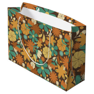 Vintage Sixties Flower Power in Brown Large Gift Bag