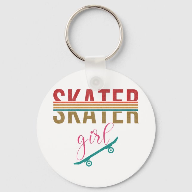 Vintage Skater Girl Skateboarder Skateboarding 80s Key Ring (Front)