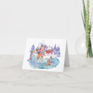 Vintage Skating by the Winter Mountains Card