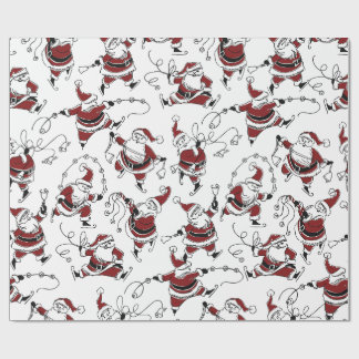 Vintage Skating Santa Christmas Wrapping Paper