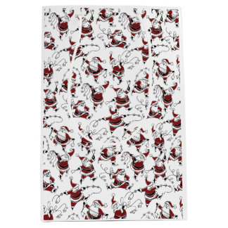 Vintage Skating Santa with Bells Medium Gift Bag