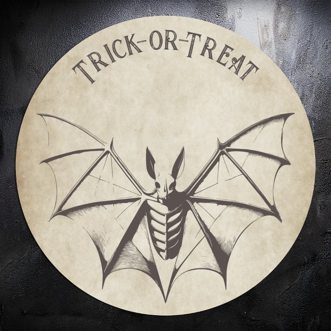 Vintage Skeletal Bat Halloween Classic Round Sticker (Creator Uploaded)