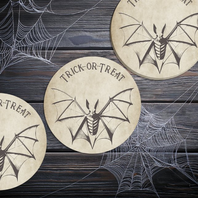 Vintage Skeletal Bat Halloween Round Paper Coaster (Creator Uploaded)