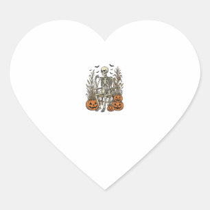 Vintage Skeleton and Pumpkins Halloween Shirt Desi Heart Sticker